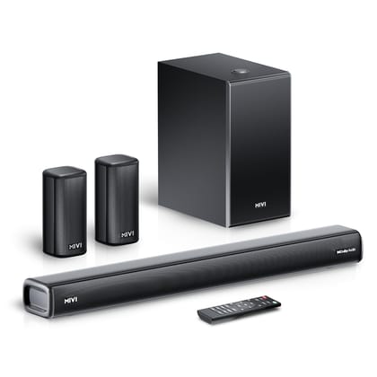 Mivi Superbars Nova 780 Watts Dolby Audio Home Theatre Speaker [New Launch], 5.1 Channel with Big Woofer, 3 Built-in + 2 Satellite Speakers, Multiple EQ, Home Theatre 5.1, Made in India Sound Bar Mivi Superbars Nova 780 Watts Dolby Audio Home Theatre Spe