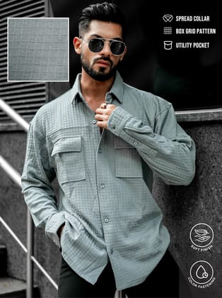 Box Grid Light Grey Full Sleeve Shirt-S / Light Grey