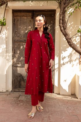 Maroon A Line Co-ord-S