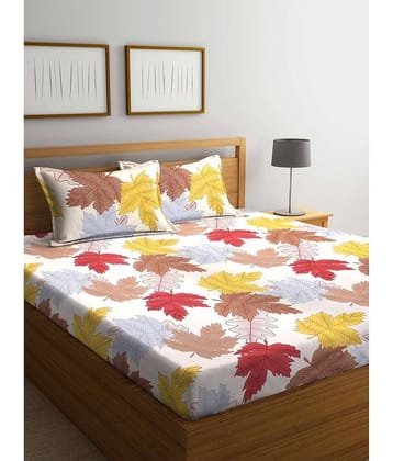 Klotthe Poly Cotton Floral Printed 1 Double Bedsheet with 2 Pillow Covers - Brown