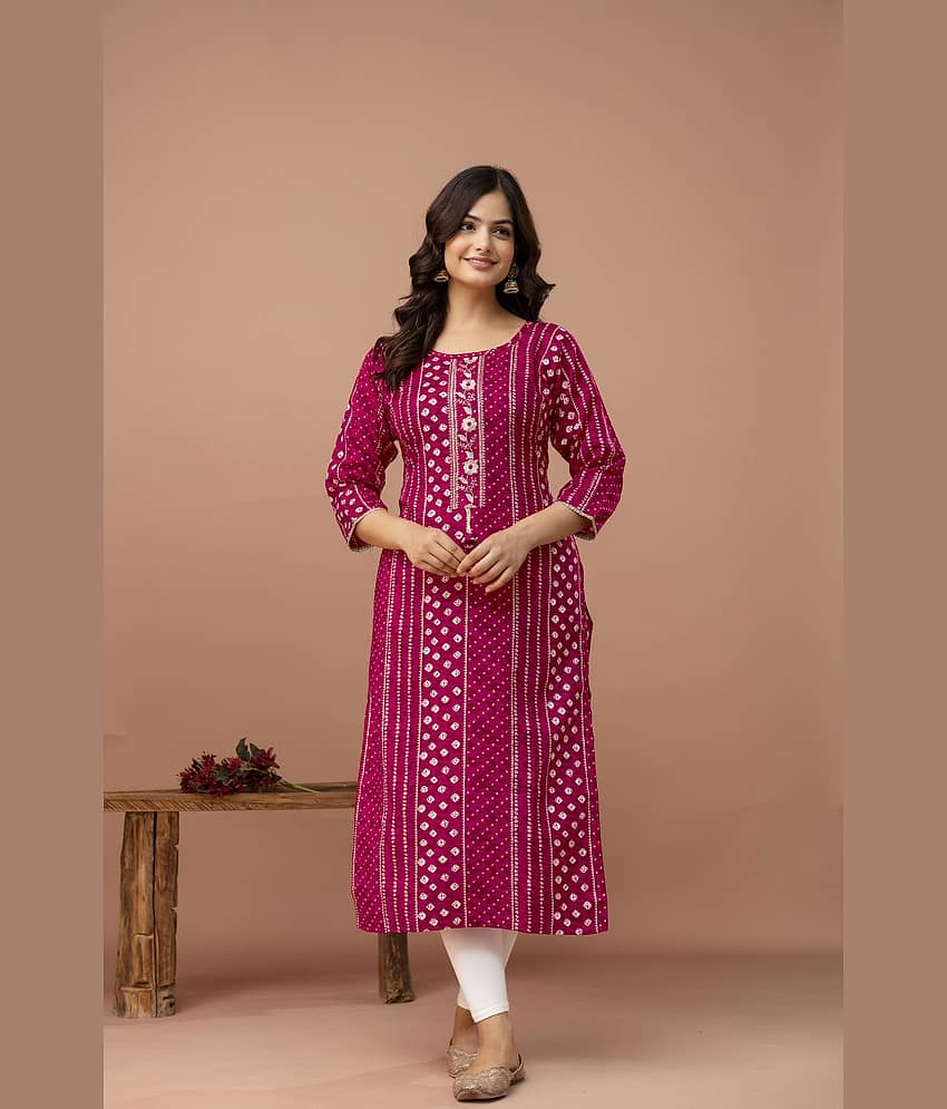Kapadia Women Cotton Blend Printed Straight Kurti ( Pink )