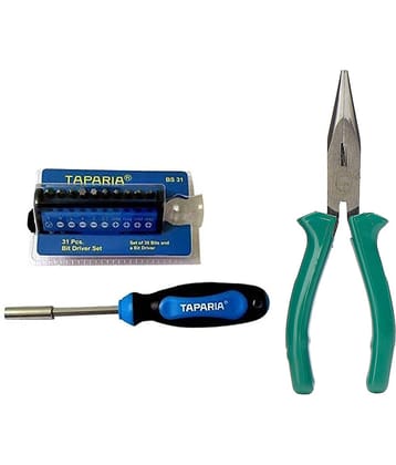 Taparia Set of 2 Hand Tool Combo (31 Piece Steel Bit Screw Driver Set(BS-31)/Long Nose Plier)