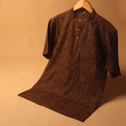 Jacquard Khadi Kurta Shirt #88-XS / Half Sleeve