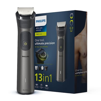 Philips India's No.1 Men's Trimmer- | Patented Twin Trim Blades I Precision Trimming, 13 in 1 Modern Man Kit Face, Body & Private Parts I 2+3 Year Extended Warranty I 120Min Runtime I 5 min Quick Charge MG7920/65