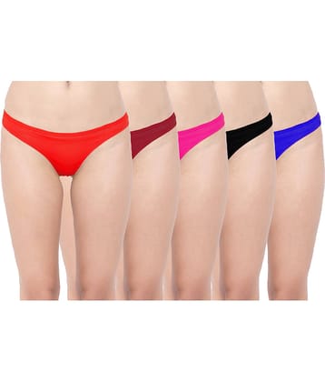 DOOZIE LOVEPLUS Pack of 5 Poly Cotton Thongs For Women ( Multicolor )