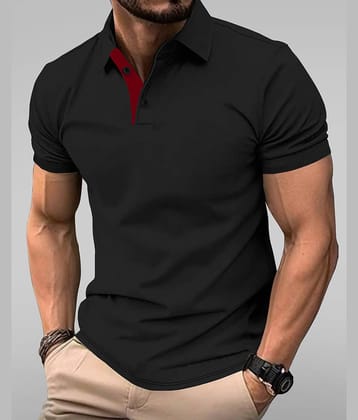 Eyebogler Pack of 1 Cotton Regular Fit Self Design Half Sleeves Men's Polo T Shirt ( Black )