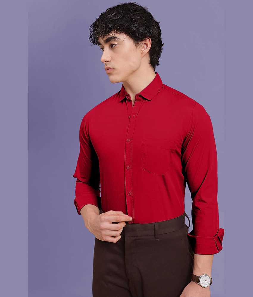 ALY JH0N 100% Cotton Regular Fit Solids Full Sleeves Men's Casual Shirt - Red ( Pack of 1 )