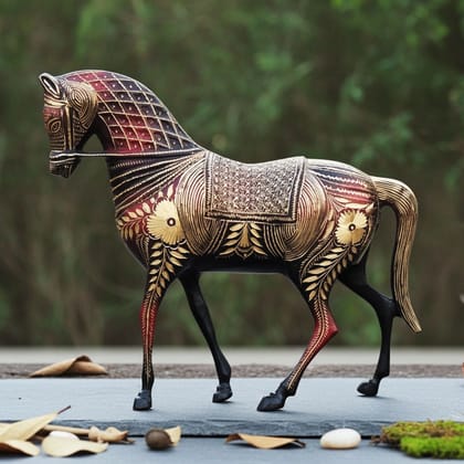 Brass Standing Horse Statue | Elegant Handcrafted Brass Horse Showpiece, Height : 10 Inch (ANMAS177 A)