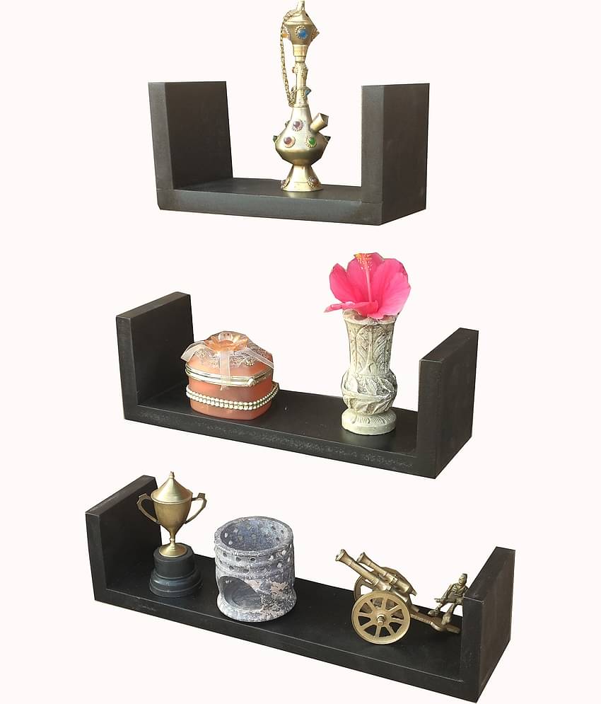 TFS Floating Shelves Black Wood - Pack of 3