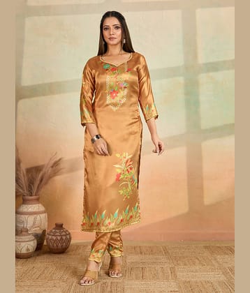 Women Basket Women Rayon Printed Straight Kurti With Pants ( Mustard )