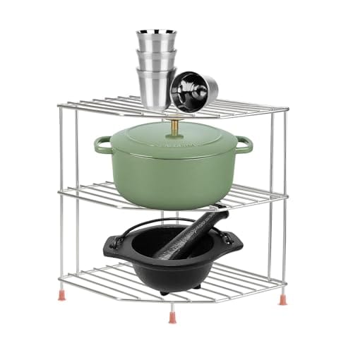 12FOR COLLECTION Stainless Steel 3-Tier Storage Shelf Rack, Dish Stand for Kitchen, Corner for Kitchen,