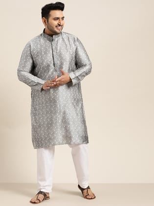 Men's Silk Blend Grey Kurta and Off White Churidar Pyjama Set-44
