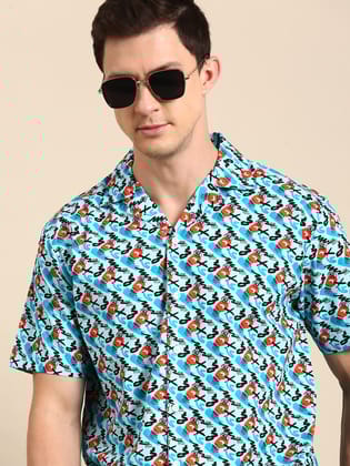 Blue Printed Short Sleeves Shirt-38