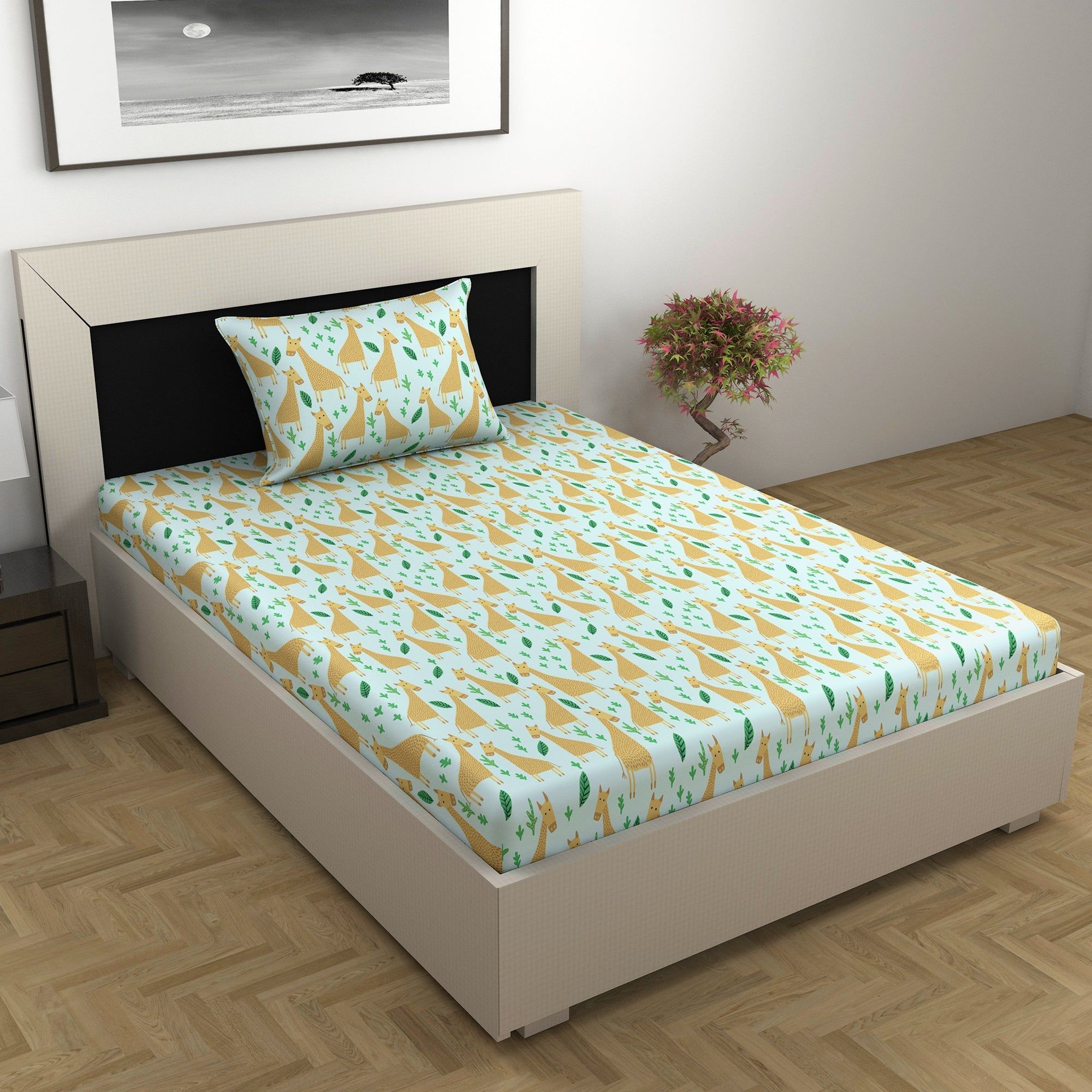 Hushed Green Kids Pattern Single Bed Bedsheet-Single / Hushed Green / SS-7003-SB