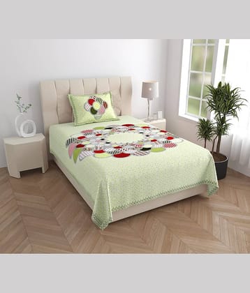COZYKO Cotton 1 Single Bedsheet with 1 Pillow Cover ( Green )