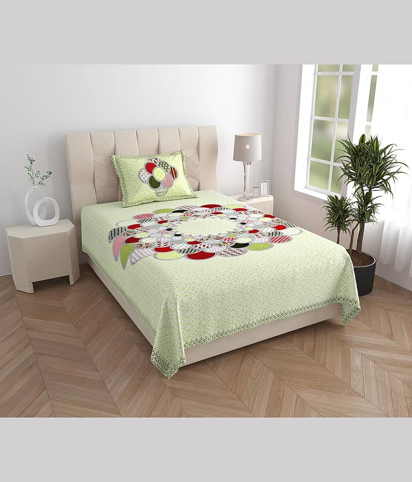 COZYKO Cotton 1 Single Bedsheet with 1 Pillow Cover ( Green )