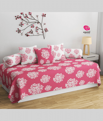 Apala Microfibre Polka Dots Diwan Set 6 Pcs - Pink