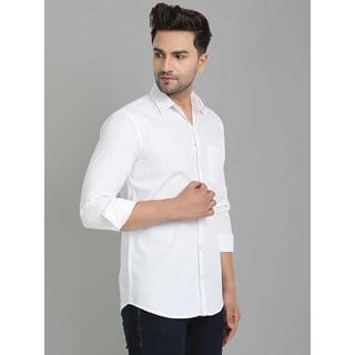 Baleshwar Men White Solid Slim Fit Casual Shirt