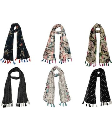 stolevilla Multi Printed Poly Cotton Yarn Stoles ( Pack of 6 )