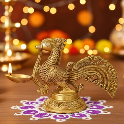 Brass Cock [Murga] Oil Lamp Deepak  - Handcrafted Puja Diya for Home D�cor, Height : 6.4 Inch (BSMAS1158 A)