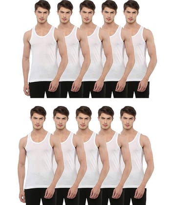INNERO Pack of 10 Cotton Basic Vest For Men ( White )