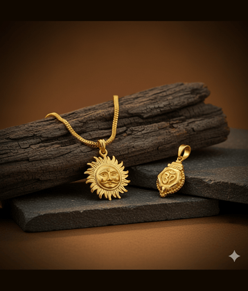 Charms Gold Religious Pendant With Chain ( Pack of 2 )