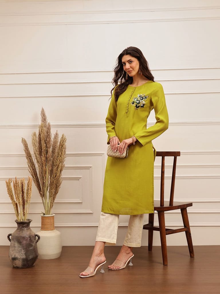Lime Blossom Embroidered Kurta