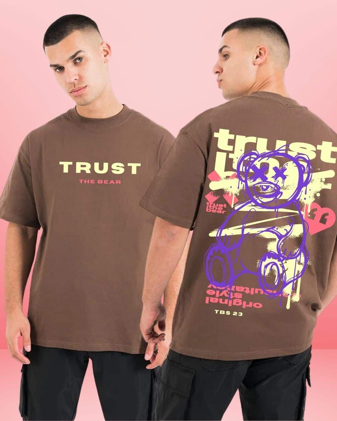 Trust the bear Coffee Brown Oversized Tshirt-L