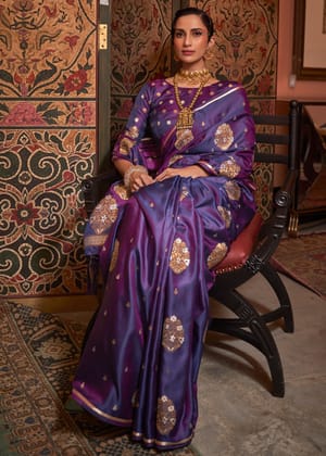 True Purple Woven Satin Silk Saree