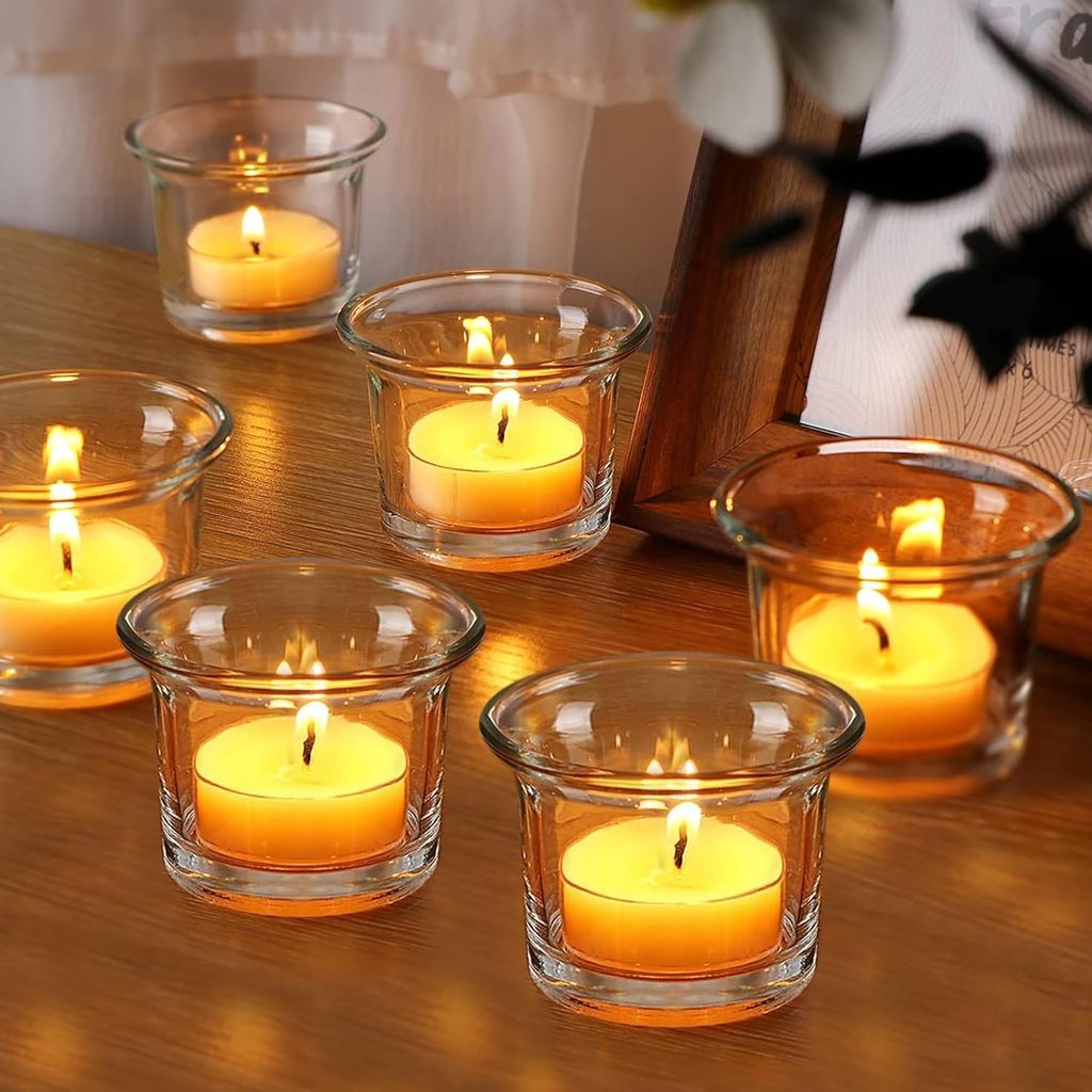 RUPIKA | Set of 6 Clear Chunky Glass Lip Votive Candle Holders | Elegant Tealight Cups for Wedding, Spa, Meditation & Aromatherapy D�cor