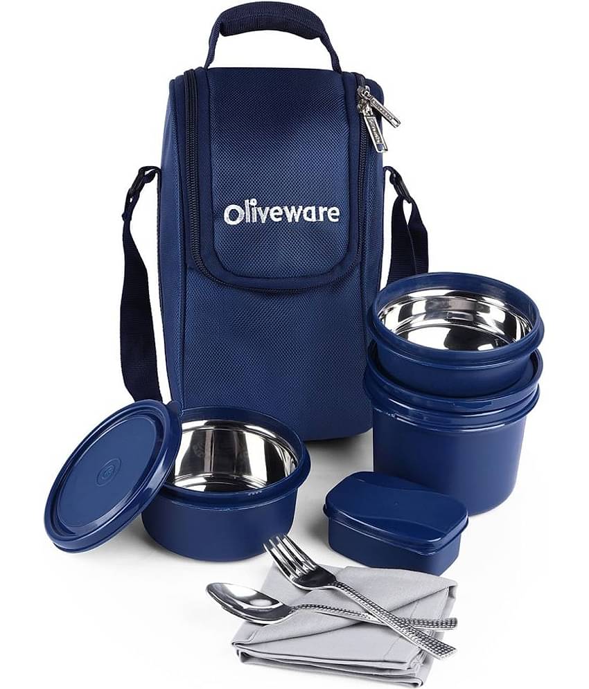 Oliveware Executive Microwave Stainless Steel Lunch Box 3 Container (Pack of 1)