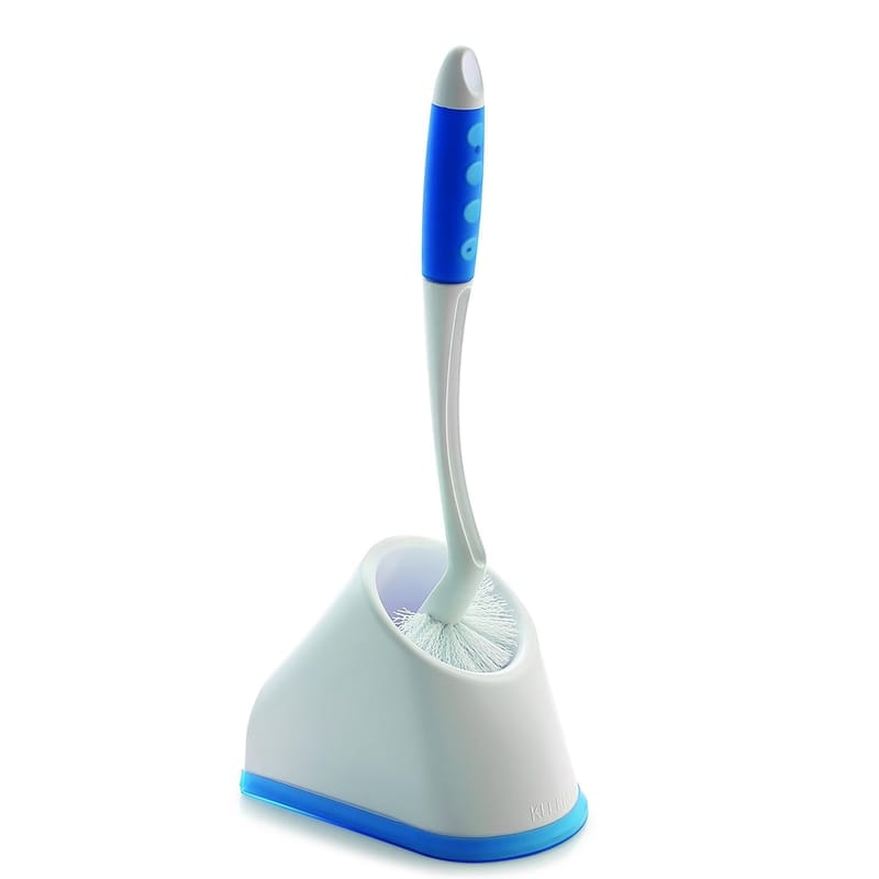 Cello Kleeno Angular Toilet Brush with Storage | Stylish Design | Rubberised handle for firm grip | Durable plastic body | Space-Saving Storage (Blue and White,Pack of 1)