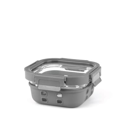 Borosil Klip N Store Plus 520 ml Square Glass Food Storage Container with Air Tight Glass Lid | Transparent