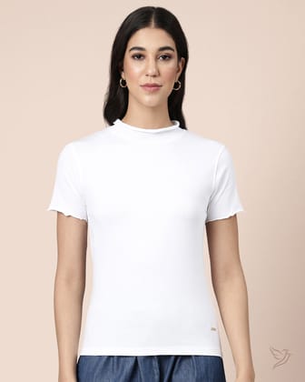 Women Frill Tee With Short Sleeve - White-S / White