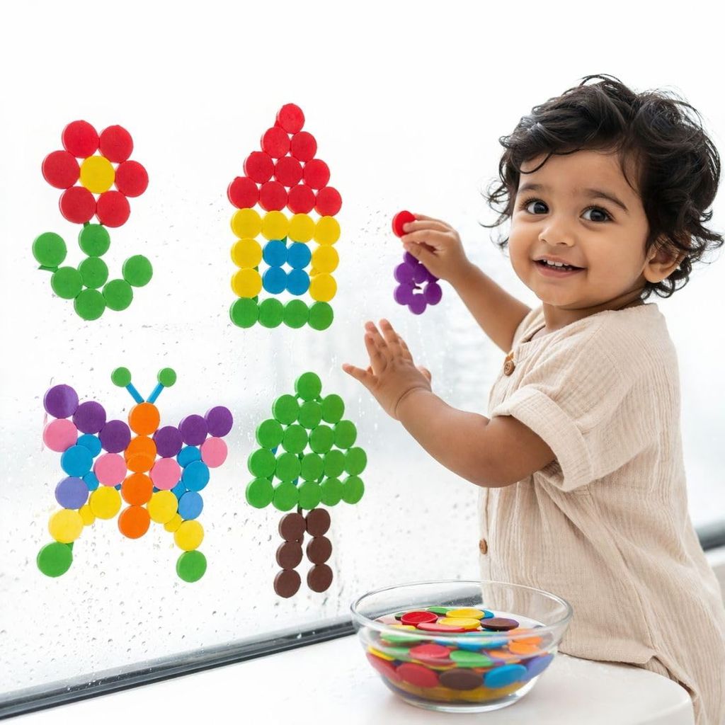 Clever Fox Funlab Magic Circles, 240 EVA Foam Circle Buttons in 6 Colours, Water-Stick Art Kit for Kids, Includes 100 Design Reference Guide, 3+ Years
