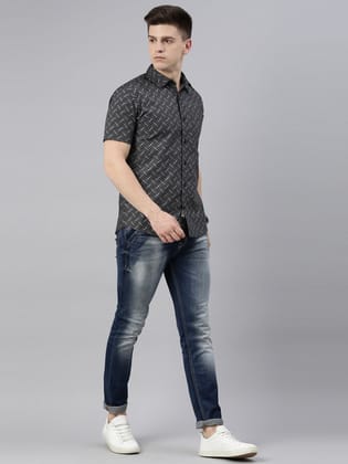 Black Printed Short Sleeves Shirt-38