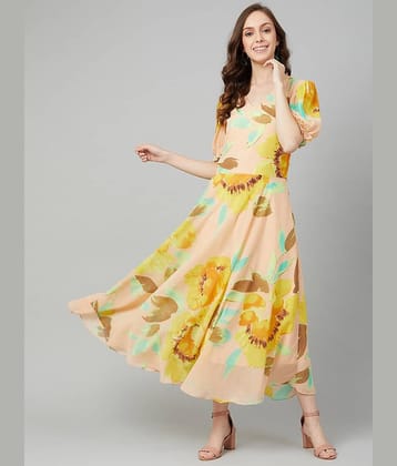 Rare Women Georgette Fit & Flare Dress ( Yellow )