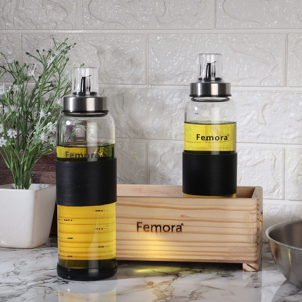 Femora Borosilicate Glass Oil Bottle, 500 ML,2pcs, in One Tray