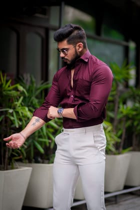 Wine solid satin cotton full sleeve shirt Wine solid satin cotton full sleeve shirt