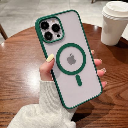 iPhone 13 Series Magsafe Magnetic Wireless Charging Transparent Hard Case With Camera Bumper-iPhone 13 / Dark Green