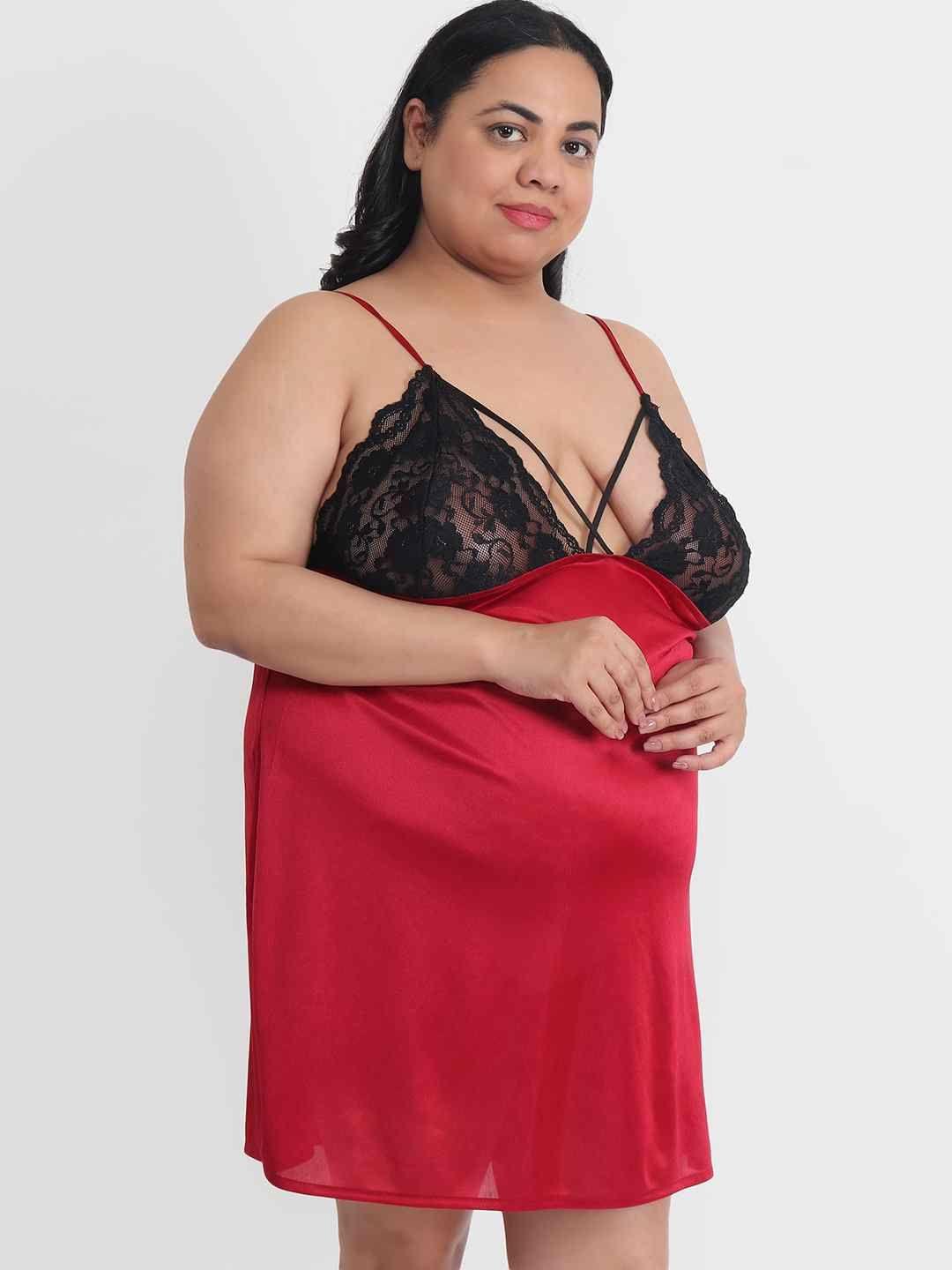 Klamotten Women's Plus Size Sexy Babydoll Dress With Lace for