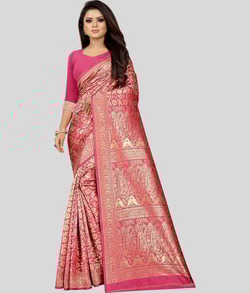 Gazal Fashions Banarasi Silk Embellished Saree With Unstitched Blouse Piece ( Black )