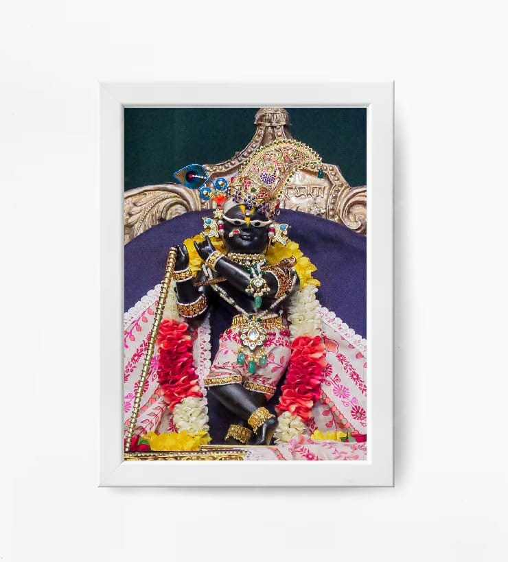 NOKKES Radha Raman Ji Vrindavan Radha Raman Thakur Ji White Photo Frames Religious Photo frame 5X7 Inch Photo Frame_QWW83