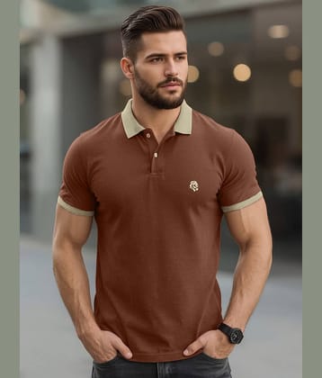Leotude Men Cotton Blend Regular Fit Solid Polo T Shirt ( Brown )