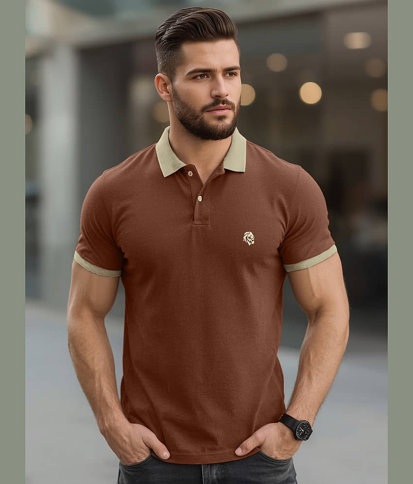 Leotude Men Cotton Blend Regular Fit Solid Polo T Shirt ( Brown )