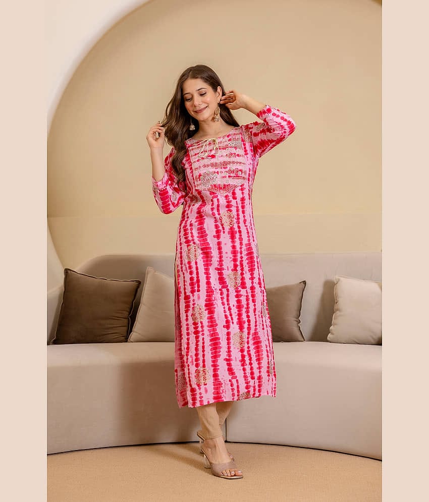 Kapadia Women Rayon Embroidered Straight Kurti ( Multicolor )