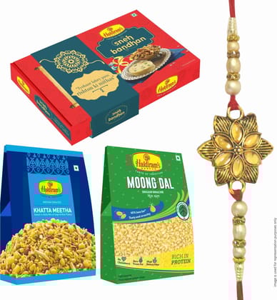 Haldiram's Sneh Bandhan, Khatta Meetha, Moong Dal with Rakhi Assorted Gift Box (Multicolor)
