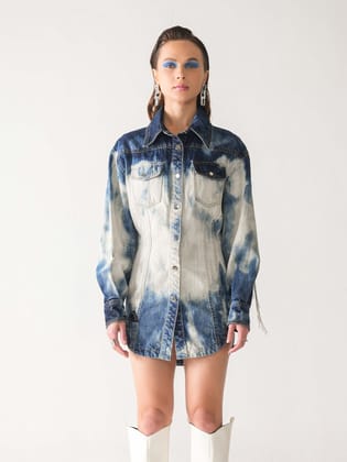 HOWDY HANDE FRINGE DENIM DRESS-XS