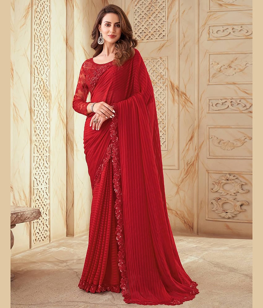 Satrani Chiffon Solid Saree With Unstitched Blouse Piece ( LightBLue )