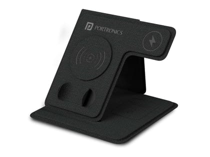 Portronics Freedom Fold 3 15W 3 in 1 Foldable MagSafe Compatible Wireless Charger for iPhone 12 & Above Series, Apple Watches & AirPods with Premium PU Leather, 1M Type C Charging Cable